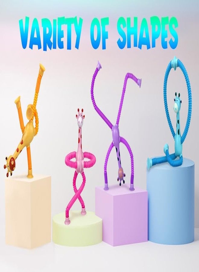 Samip Pop Tubes,Robotics Fidget Tubes Toddler Sensory Toys,Stimulating Creative,Suction Cup Pop Tube Robot Toy,Autism Sensory Toys,Fidget Toys,Led Robot Giraffe Toy (Pack Of 3,Giraffe)-Multicolor - Image 3